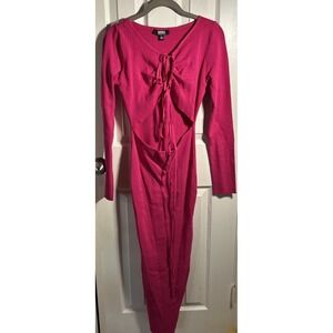 Hera Collection Womens Bodycon Midi Sweater Knit Dress Stretch Sz L Pink